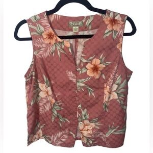 TOMMY BAHAMA Silk Pink Floral Hawaiian Bohemian Button Up Sleeveless Top